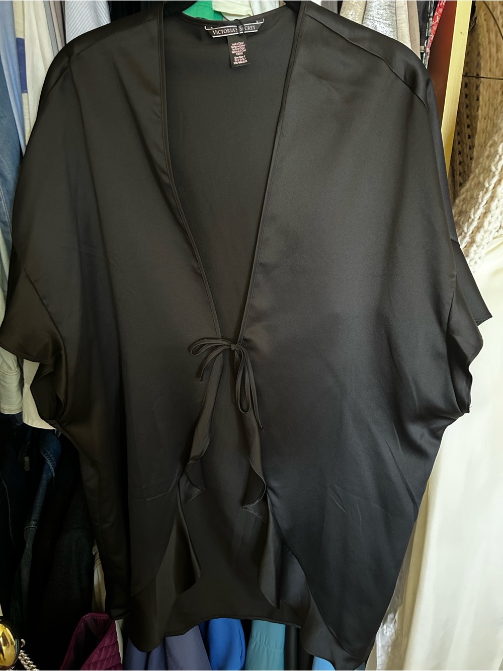 Victoria's Secret Black Satin Tie-Front Robe